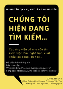 THÔNG BÁO VỀ VIỆC TỔ CHỨC PHIÊN GIAO DỊCH VIỆC LÀM THÁNG 7 NĂM 2024 TẠI PHƯỜNG BÁCH QUANG, TP SÔNG CÔNG VÀ TẠI TRUNG TÂM DỊCH VỤ VIỆC LÀM THÁI NGUYÊN